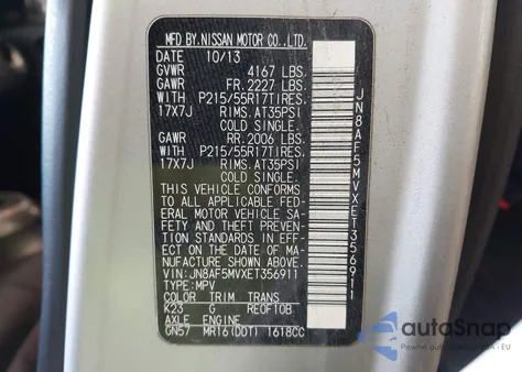 2014 Nissan Juke Sl from USA, damaged, VIN JN8AF5MVXET356911